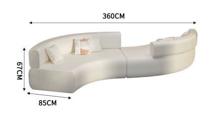 canape courbe blanc modulaire devant bibliotheque eclairee Dimensions 360