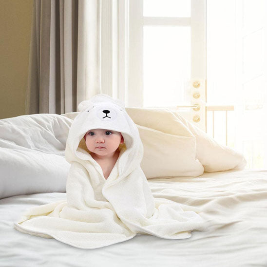cape de bain bebe blanc avec capuche ours
