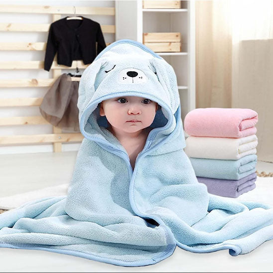 cape de bain bebe bleue avec capuche ours