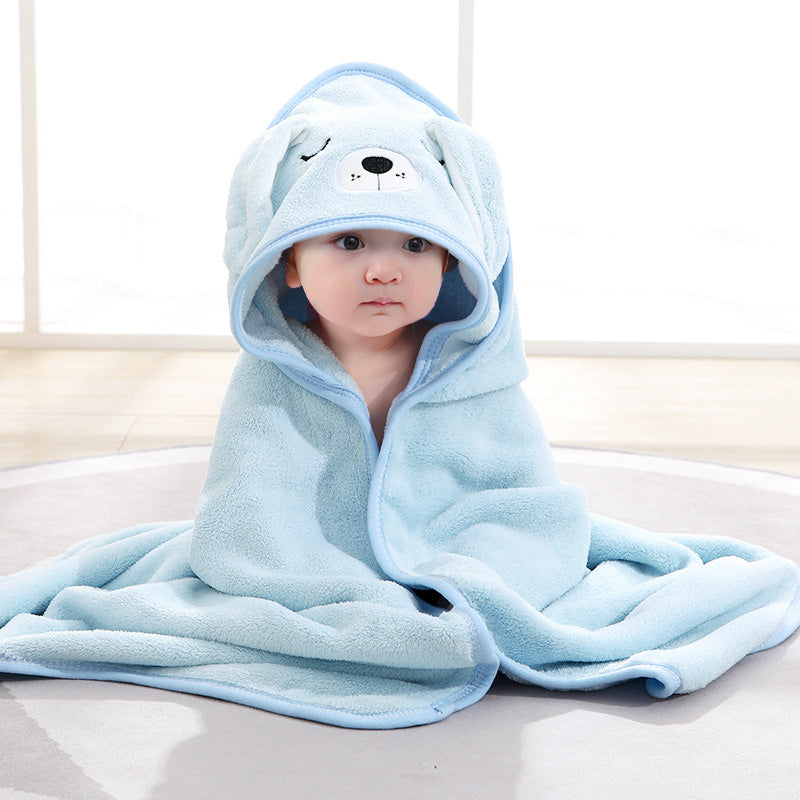 cape de bain bebe capuche lapin bleu