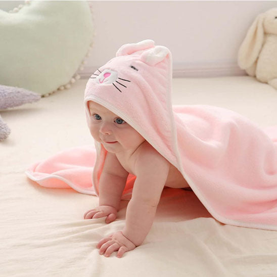 cape de bain bebe rose avec capuche lapin