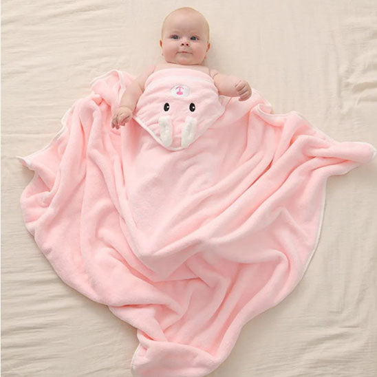 cape de bain bebe rose capuche lapin