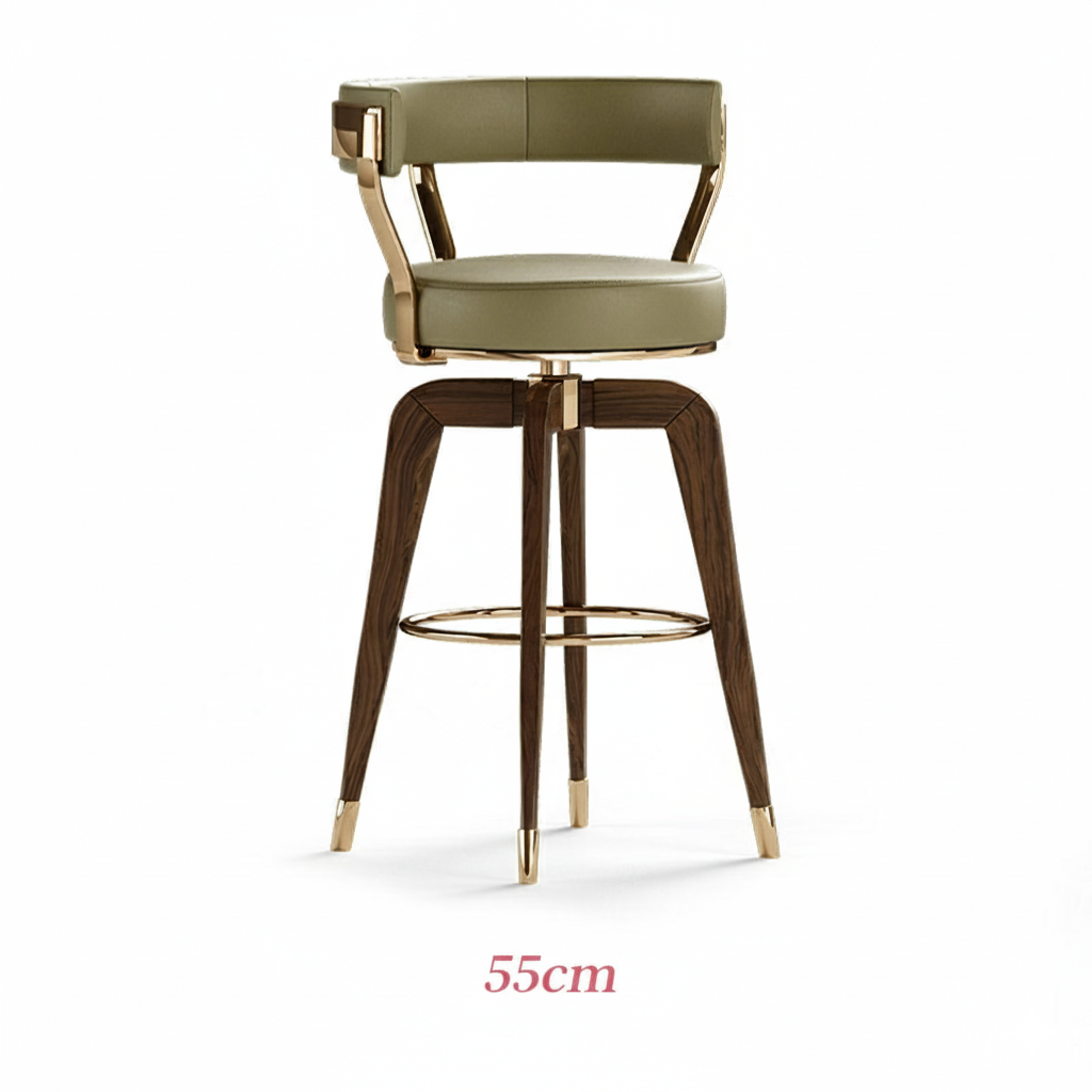 chaise de bar 55cm bois noyer repose pieds dore