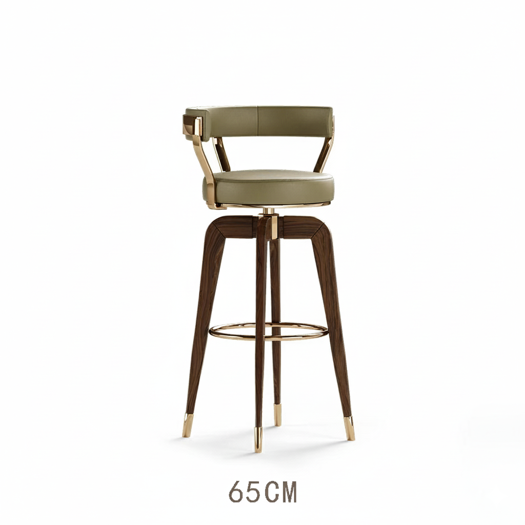 chaise de bar 65cm profil bois noyer repose pieds dore