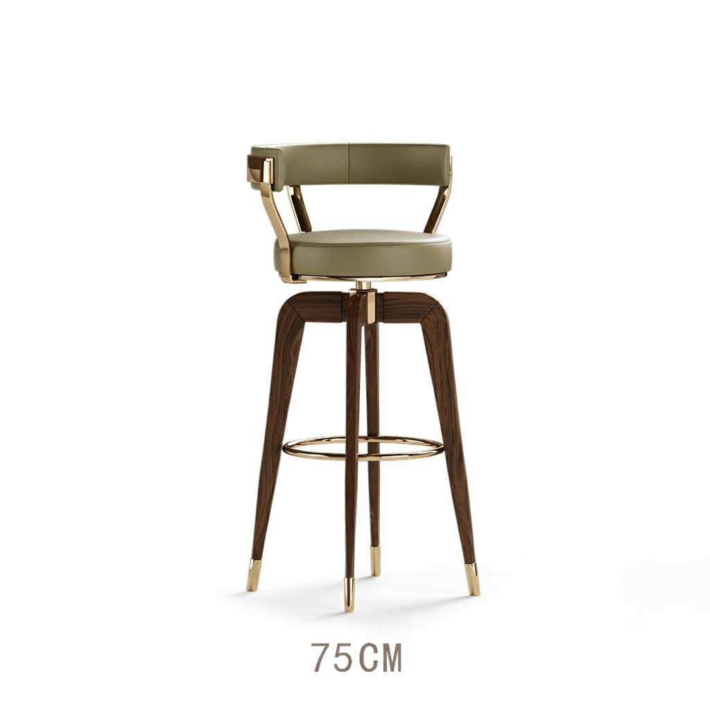 chaise de bar 75cm bois noyer repose pieds dore