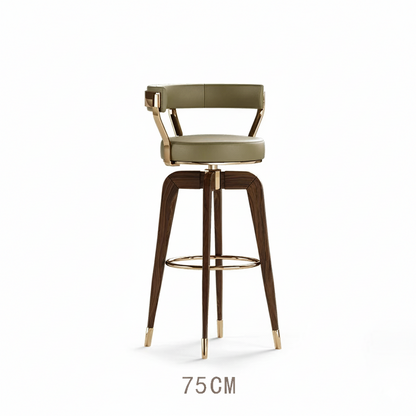 chaise de bar 75cm bois noyer repose pieds dore