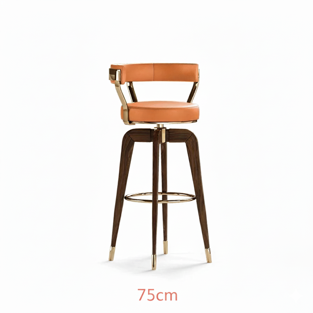 chaise de bar cuir orange profil 75cm bois