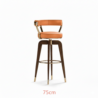 chaise de bar cuir orange profil 75cm bois