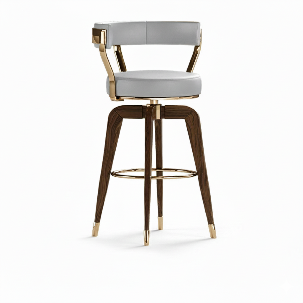 chaise de bar profil blanc et bois cerclage dore