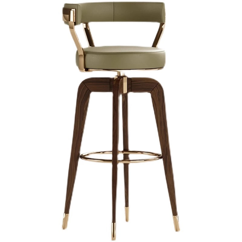 chaise de bar profil bois noyer anneau repose-pieds dore