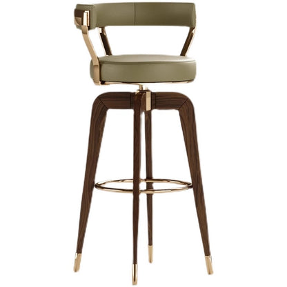 chaise de bar profil bois noyer anneau repose-pieds dore