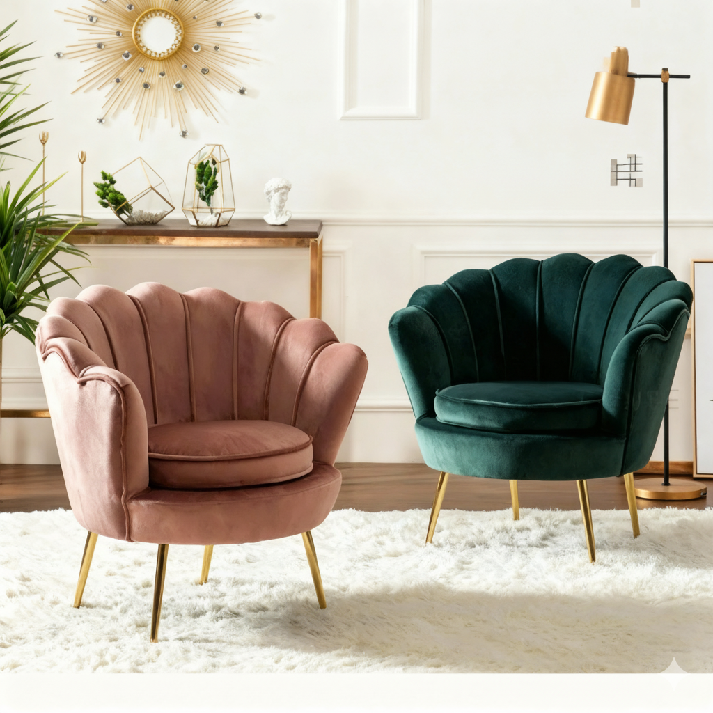 chaise de salon duo velours rose vert pieds dores