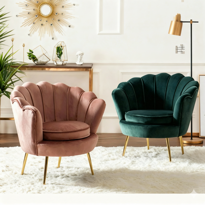 chaise de salon duo velours rose vert pieds dores