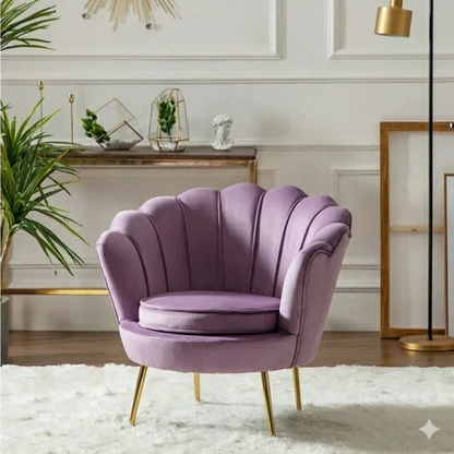 chaise de salon lilas coquille velours pieds dores
