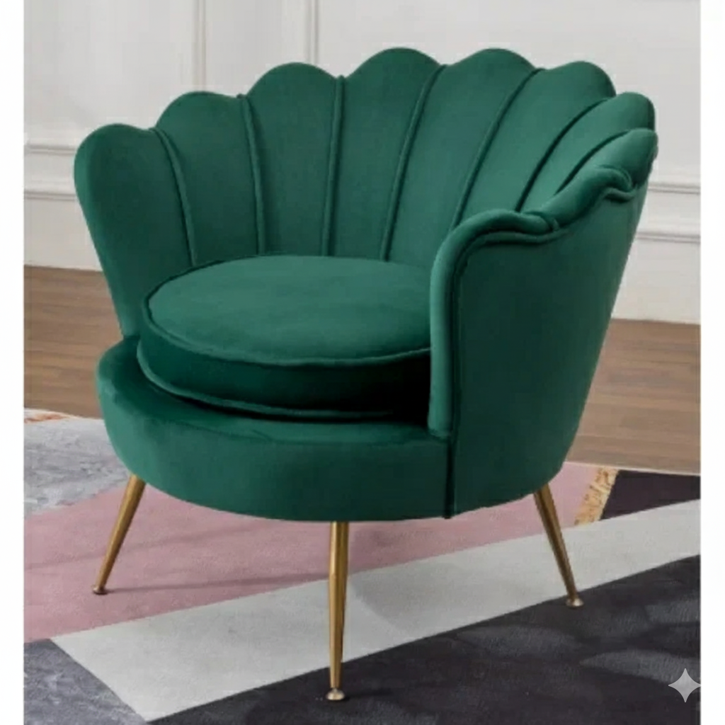 chaise de salon verte coquille velours pieds dores