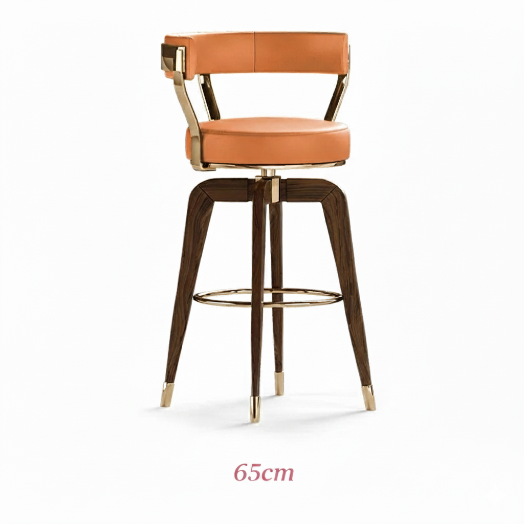 chaises de bar cuir orange bois 65cm 