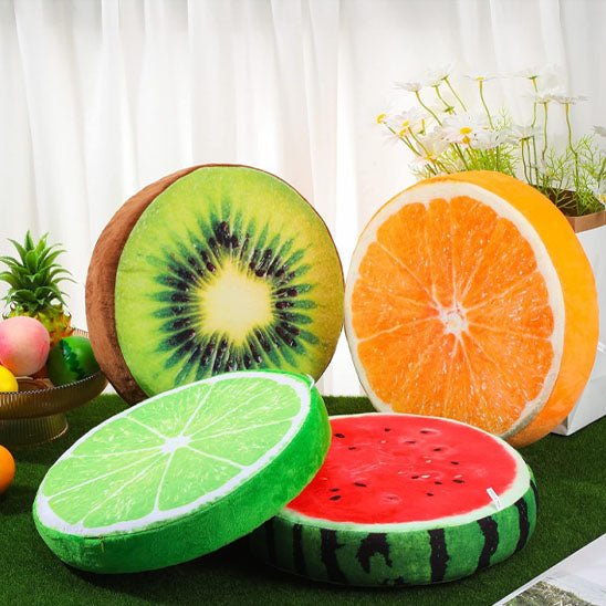 coussin rond fruits kiwi orange citron vert pasteque