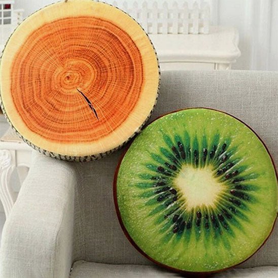 coussin rond tronc bois kiwi