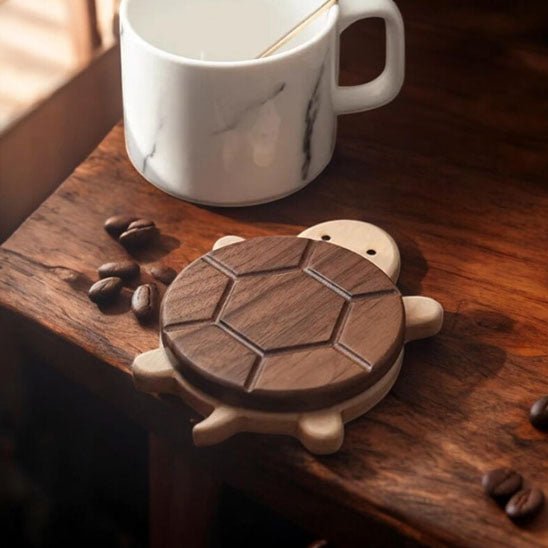 dessous de verre tortue bois tasse marbre
