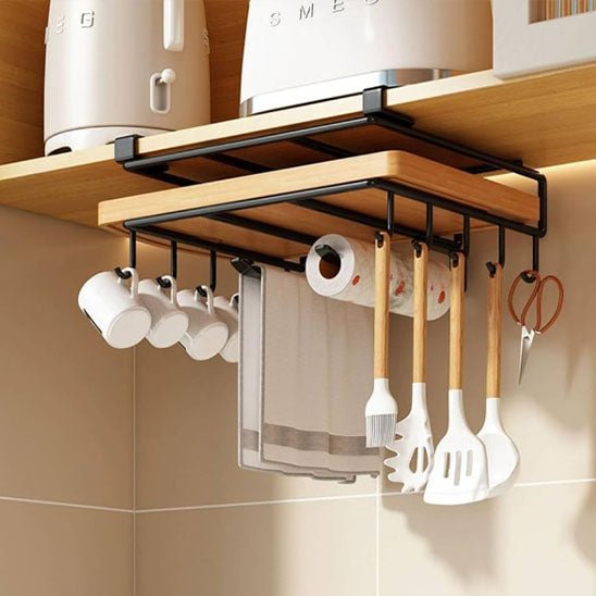 etagere cuisine mural rangement tasses ustensiles rouleau papier