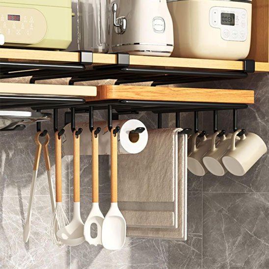 etagere cuisine mural rangement ustensiles tasses essuie main