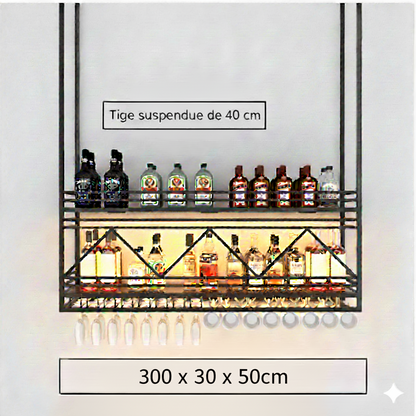 etagere de bar suspendue 300x30x50cm tige 40cm