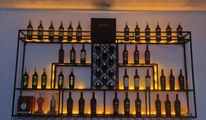 etagere de bar murale metal noir eclairage LED