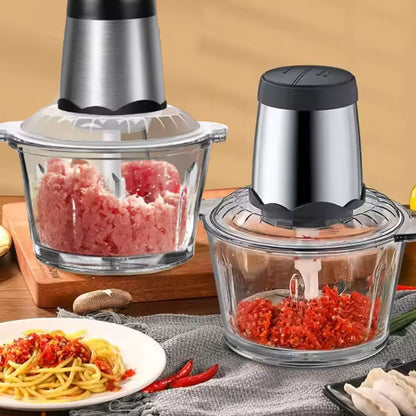 hachoir electrique inox bol verre viande piments cuisine