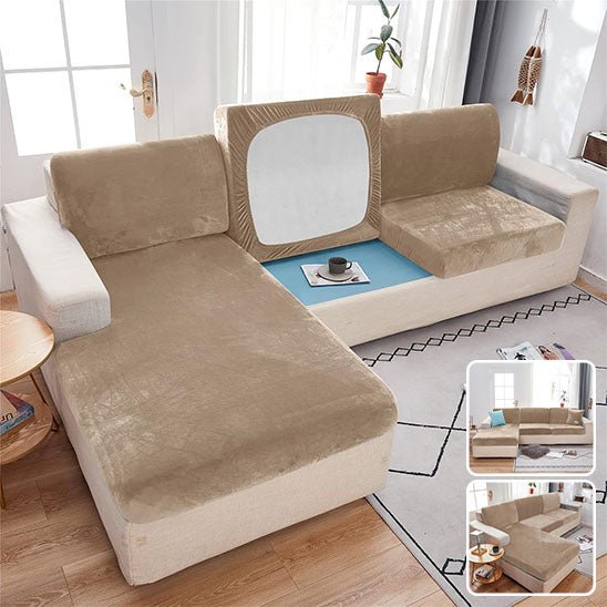 housse de canapé angle velours beige coussin 