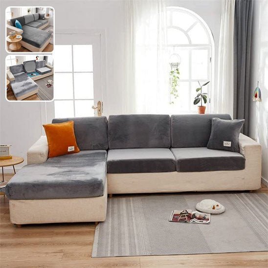 housse de canapé angle velours gris coussin