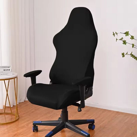 housse de chaise fauteuil bureau noir ergonomique vue angle avec roulettes