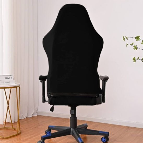 housse de chaise fauteuil bureau noir ergonomique vue arriere avec roulettes