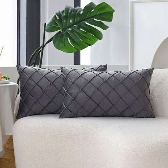 housse de coussin rectangle gris motif losange