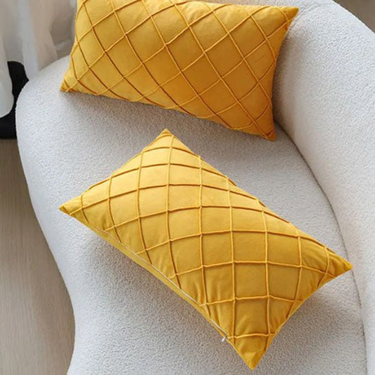 housse de coussin rectangle jaune motif losange
