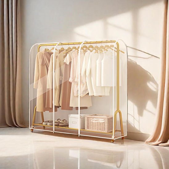 housse pour vetement penderie transparente cadre dore rangement