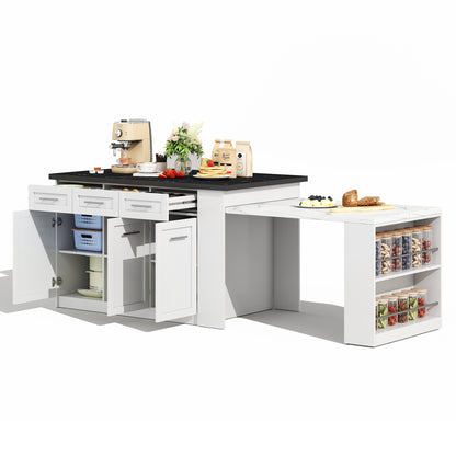 ilot cuisine ouvert rangements blancs plan de travail noir