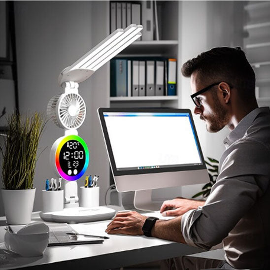 lampe de bureau avec horloge ventilateur eclairage pour bureau