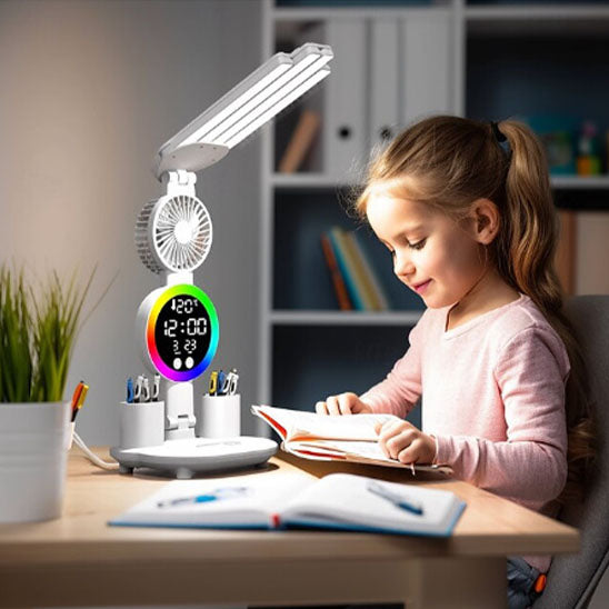 lampe de bureau avec ventilateur horloge éclairage pour enfant
