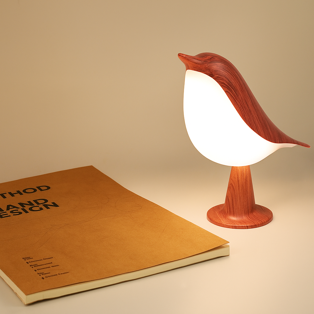 lampe de chevet oiseau design bois acajou