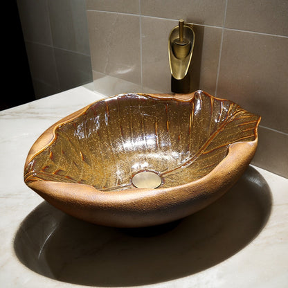 lavabo feuille ambre dore avec robinet or