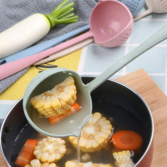 louche de cuisine pleine de legumes bouillon