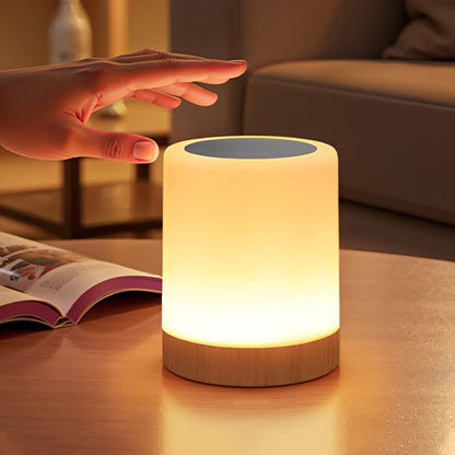 main allumant lampe de chevet tactile led bois
