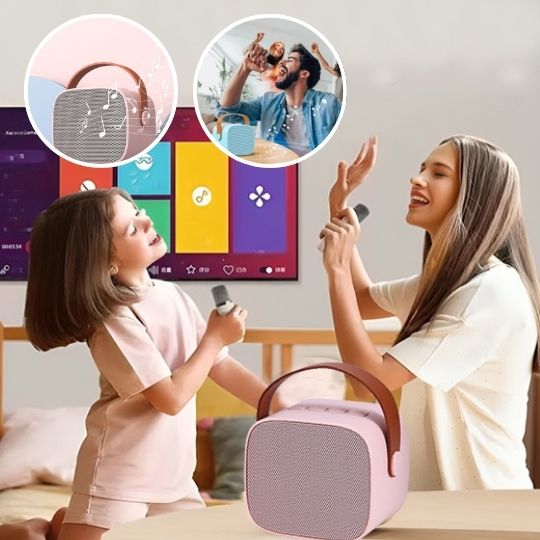 mere et fille micro karaoke enfant enceinte rose