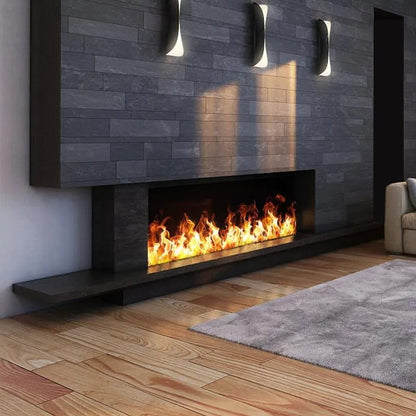 meuble TV  cheminee electrique murale flammes réalistes encastree gris anthracite