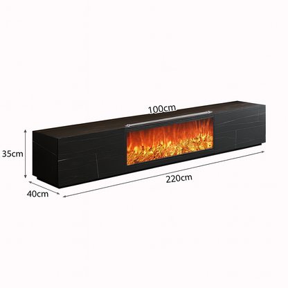 meuble TV noir foyer electrique 220x40x35 insert 100cm