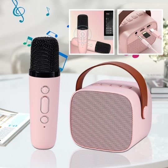microphone rose enceinte avec poignee micro karaoke enfant