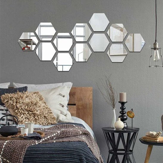 miroir autocollant hexagonal argent decoration murale chambre