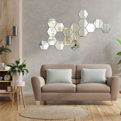 miroir autocollant hexagonal argent decoration murale salon