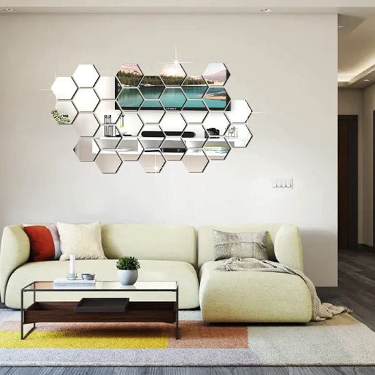 miroir autocollant hexagonal decoratif salon moderne