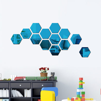 miroir autocollant mural hexagonal design bleu